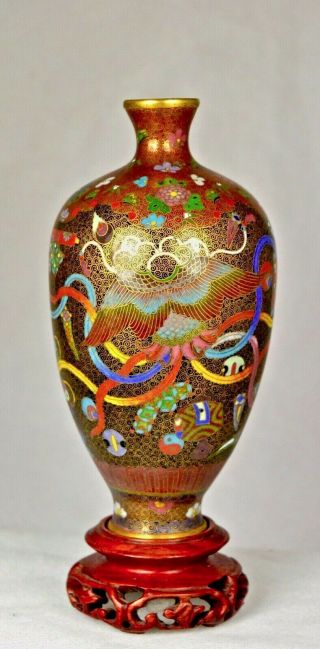 Gold Gilt Wire Japanese Meiji Cloisonne Vase With Bird Of Paradise