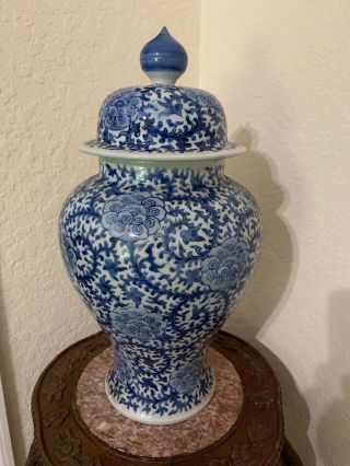 Magnificent Signed Antique Chinese Blue And White Porcelain Temple Jar/vase