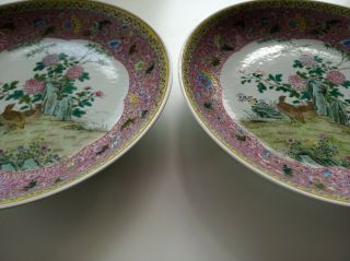 RARE PAIR LARGE CHINESE PORCELAIN FAMILLE ROSE CHARGERS - MUSEUM QUALITY,  QUAILS 3