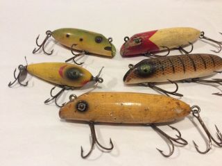 Five Vintage South Bend Wood Fishing Lures,  Old Bass Oreno,  Spin - I - Diddee,  Babe