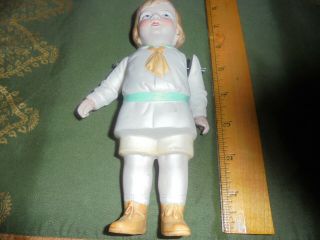 Antique Vintage 7 " Boy Doll Molded Body Jointed Arms Fully Dressed