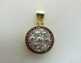 Vintage Antique 18k Yellow Gold Ruby And Diamond Pendant Old European Cut 1 Ct