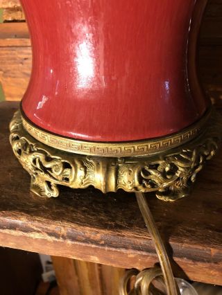 Antique Chinese Flambe Ox Blood Lamp Large 18” Old Paper Label 2