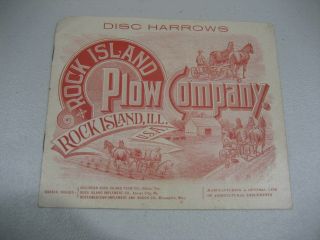 Vintage Rock Island Plow Company Disc Harrow Brochure