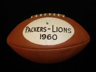 Vintage 1960 Green Bay Packers Vs Detroit Lions Painted Nfl Game Ball W/ Loa