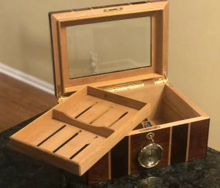 Ambassador 100 Cigar Glass Top Cigar Humidor With Hygrometer And Humidifier