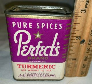Antique Perfects Turmeric Spice Tin Vintage Sturgis Mi Ft Wayne In Grocery Can