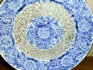 VINTAGE POLAND CMIELOW PLATE - HAND - PAINTED & SIGNED BLUE & GOLD FLORAL 2