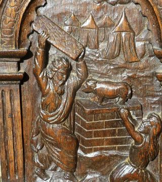 Rare Pair Late 16th Century German Carved Oak Panels Depicting Moses C1580 - 1600