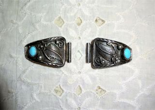 Vintage Navajo Sterling Silver Turquoise Watch Band Tips Signed King Exc.  Cdn.