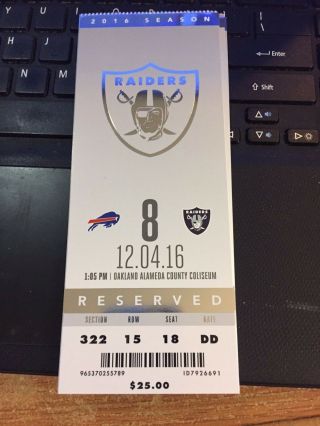 2016 Oakland Raiders Vs Buffalo Bills Ticket Stub 12/4/16 Derek Carr