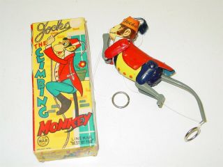 Vintage Line Mar Jocko The Climbing Monkey,  Tin Litho Toy,  Box,