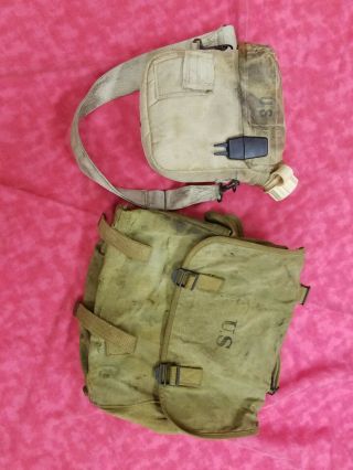 Vintage Us Military Canvas Bag And A 1993 Water Canteen With Cover.