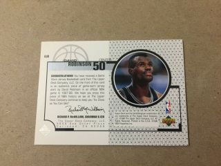 1998 - 99 Basketball Upper Deck David Robinson Game Worn Jersey Card GJ8 - Rare 2