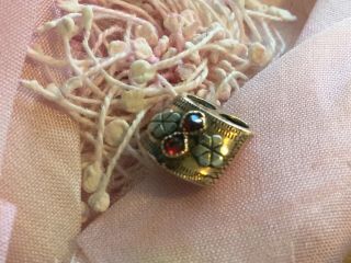 Antique Victorian Gold Filled Slide For Watch Chain Bracelet W Garnets & Flowers