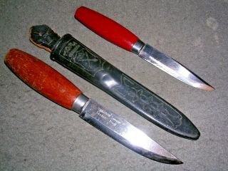 2 Vintage Frost Mora Swedish Hunting Or Utility Knives Laminated Sandvik Steel