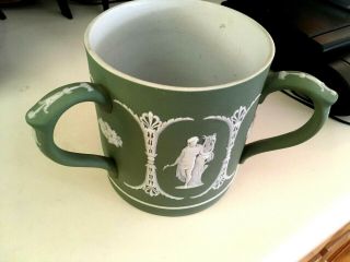 Antique Wedgwood Jasperware Vintage Sage Green Dip C1900 Large Loving Cup