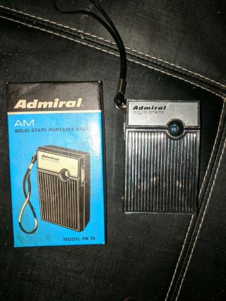 Vintage Admiral Am Solid State Portable Radio Model Pr 79 Box Earphone Battery