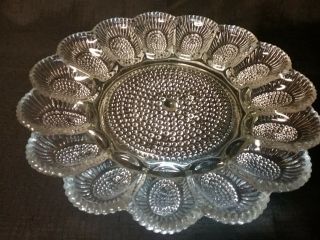 Vintage Indiana Glass 11 " Bubble Hobnail Deviled Egg Dish Relish Tray S/h