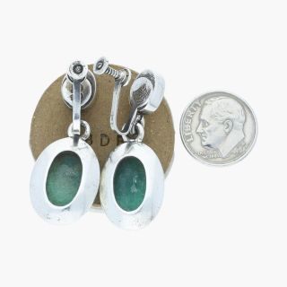 antonio pineda / 970 sterling silver taxco vintage jade screw / earrings (13g) 2