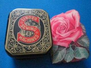 " Vintage Singer Sewing Machine Metal Pin Box & Needle Card Holder "