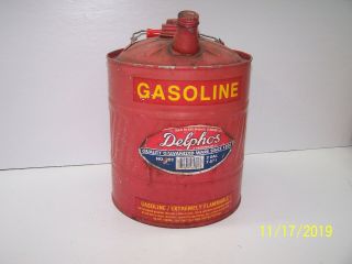 Vintage Delphos 2 Gallon Metal Gas Can