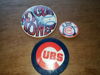 Vintage 1969 Chicago Cubs Pin/buttons 2 Authentic One Blue Pin With Cubs Sticker