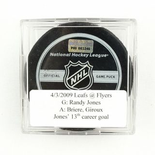 2008 - 09 Randy Jones Philadelphia Flyers Game - Goal - Scored Puck - Briere Ast.
