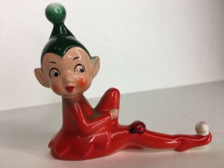 Vintage Ceramic Elf W/ Ladybug Red & Green Christmas Pixie
