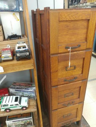 Antique Solid Oak Office Mission Arts & Crafts 4 Drawer File Cabinet - Stunning 2