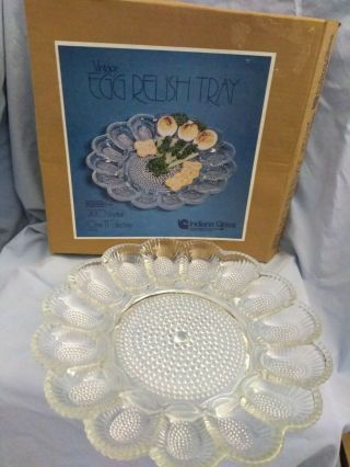 Vintage Indiana Glass Deviled Egg Tray Plate With Box - Clear - 11 " Nib
