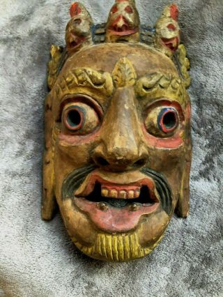 Vintage Wooden African Tribal Mask Colorful Hand Carved