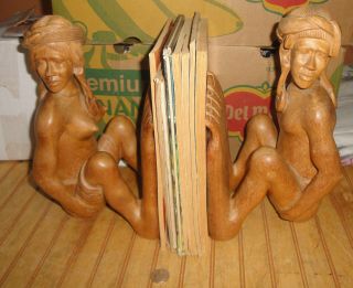 Large Vintage Manila Igorot Wood Carved Man & Woman Sculptures Philippines