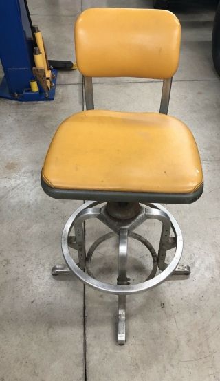 Vintage 1940’s Industrial Goodform Yellow Adjustable Drafting Stool Chair
