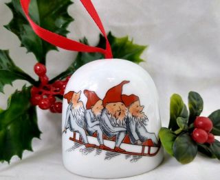 Porsgrund Norway Nisse Bell Vintage Christmas Ornament Santa Barn Elves