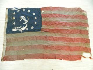 Antique 13 Star Yacht Ensign American Flag 1890 Anchor Nautical Linen 4ft X 6ft