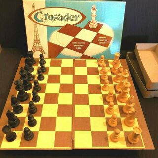 Vintage Crusader Staunton Wood Chess Set H Baron Co.  York,  Complete Wbox 3 " K