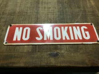 1940’s Antique Porcelain Enamel Sign “ NO SMOKING” VINTAGE SIGN - 14” x 4” 2
