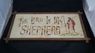 Vintage The Lord Is My Shepard Finished Embroidery Needlepoint Cross Stitch