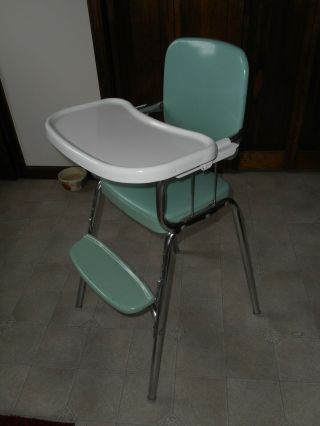 Vintage Cosco ? Turquoise Vinyl High Chair W/ Chrome Legs