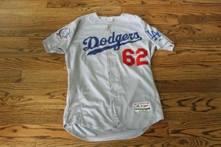 Los Angeles Dodgers 2018 Grey Game Worn Jersey 62 Erik Goeddel