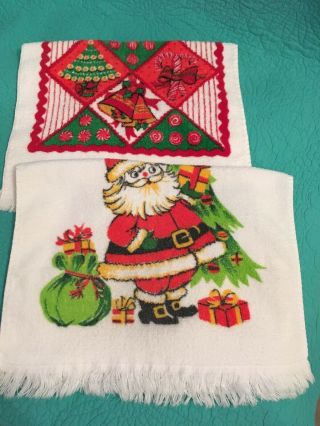 Set Of 2 Vintage Christmas Cotton Terry Kitchen Towels By Cannon & Tcm