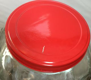 LG Vintage Anchor Hocking Square Glass Ribbed Hoosier Jar Canister Red Lid FLOUR 3