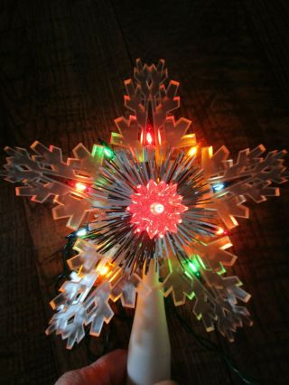 Vtg Holiday 11 Light Plastic Crystal STAR Tree Topper w/box 10 