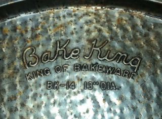 Vtg Bake King 13” Pizza Pan Waffle Pattern Hammered Texture Tin Metal Bakeware