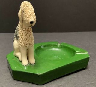 Vintage Bedlington Terrier Dog Figural Ashtray Handmade Signed Neary