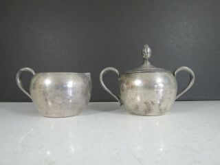 Vintage Silverplate Creamer Pitcher And Sugar Bowl Set Rustic Tarnished Silver