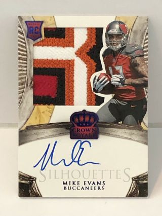 1/1 Mike Evans 2014 Crown Royale Silhouettes Blue Auto Jumbo Number Patch Rc