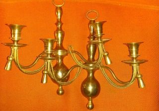 Two,  Pair Ornate Brass Wall Sconce Candle Holder Vintage Rope Antique 13x11 "