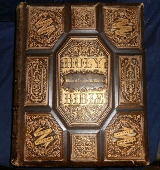 Antique 1870 Illustrated Fancy Leather Bound Bible